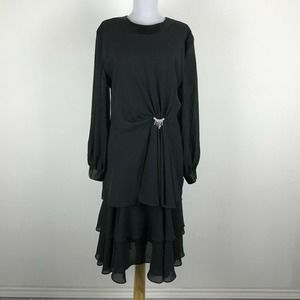 Vintage 1980s Nicole Paris Cocktail Dress Size 10 Black Chiffon Party Ruched